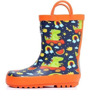 Rainangel Big Kid Size 3 Rain Boots Dinosaur Print Waterproof Easy-On Handles